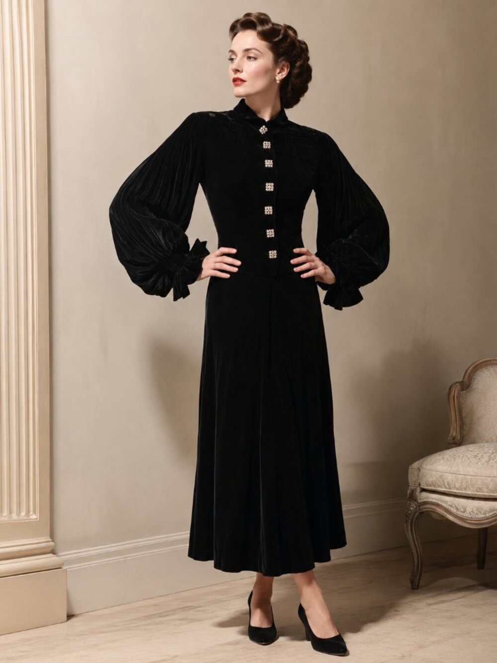 ‪‪❤︎‬ Rare Vintage 1940s Lilli Ann Black Velvet Siren Suit ‪‪❤︎‬